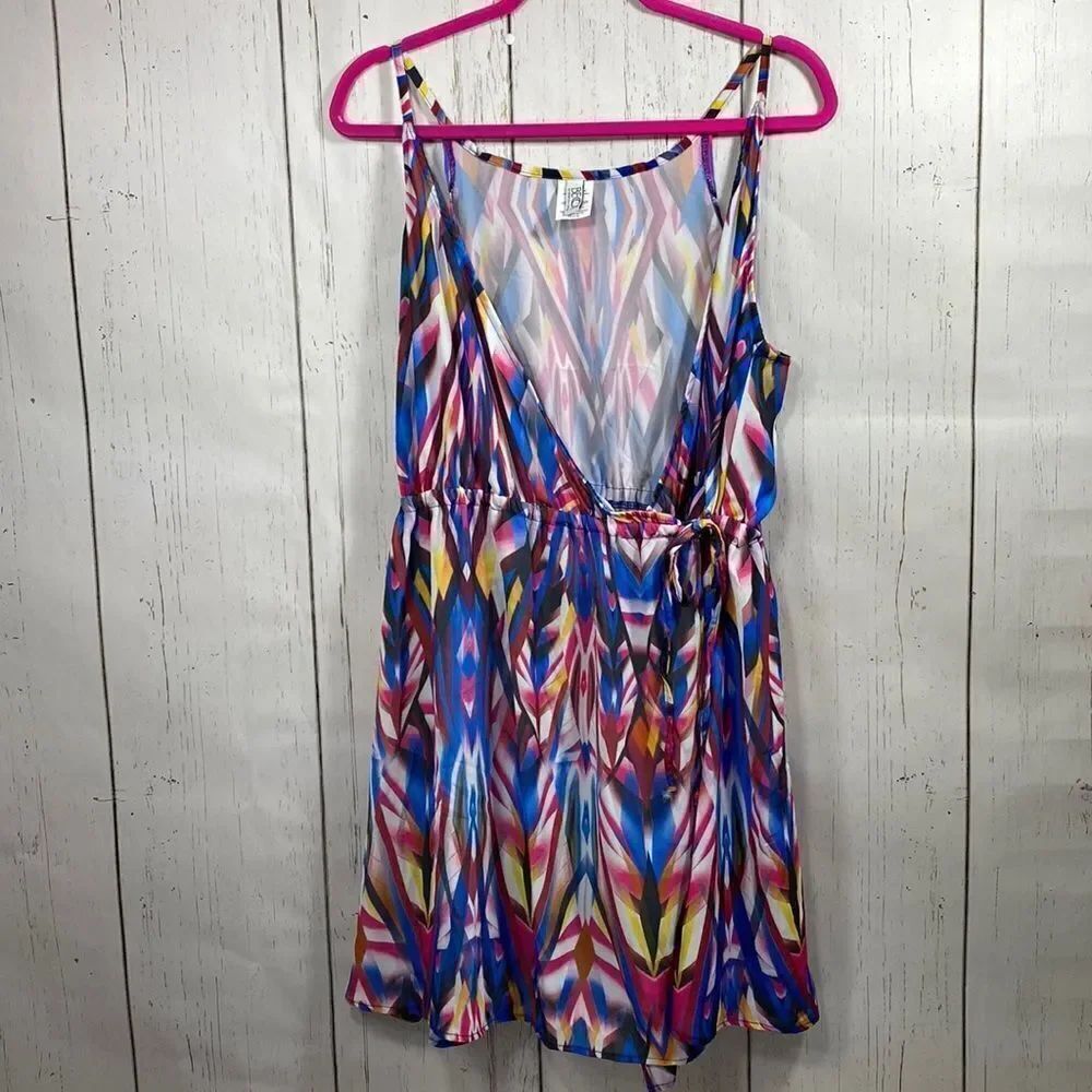 BECCA by Rebecca Multicolor Wrap Geometric Cover Up Dress Boho Resort Beach